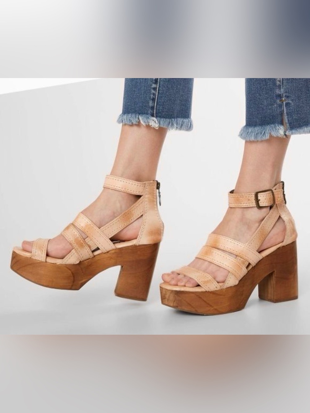 ROAN By BedStu Corey Leather Heeled Platform Sandal, Tan, Women’s Size 10